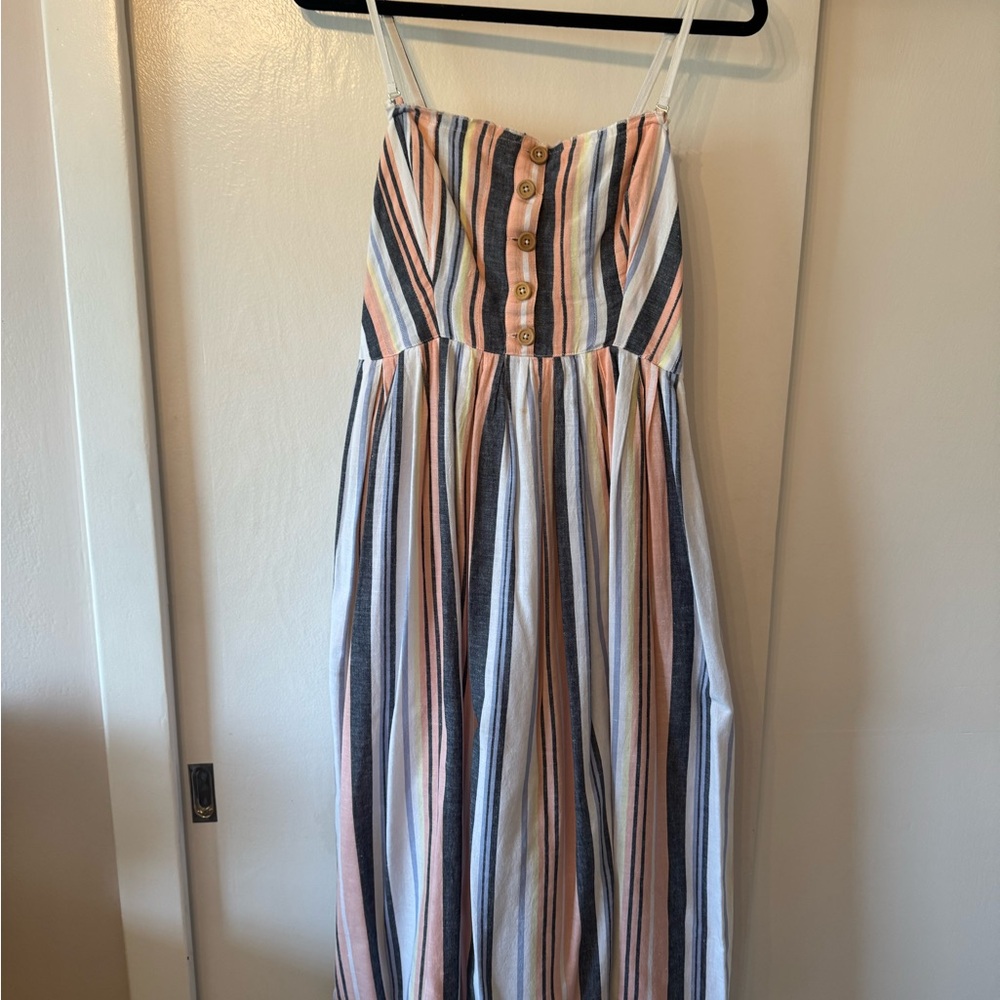 Free People White and Blue Pleated Smocked Sundress